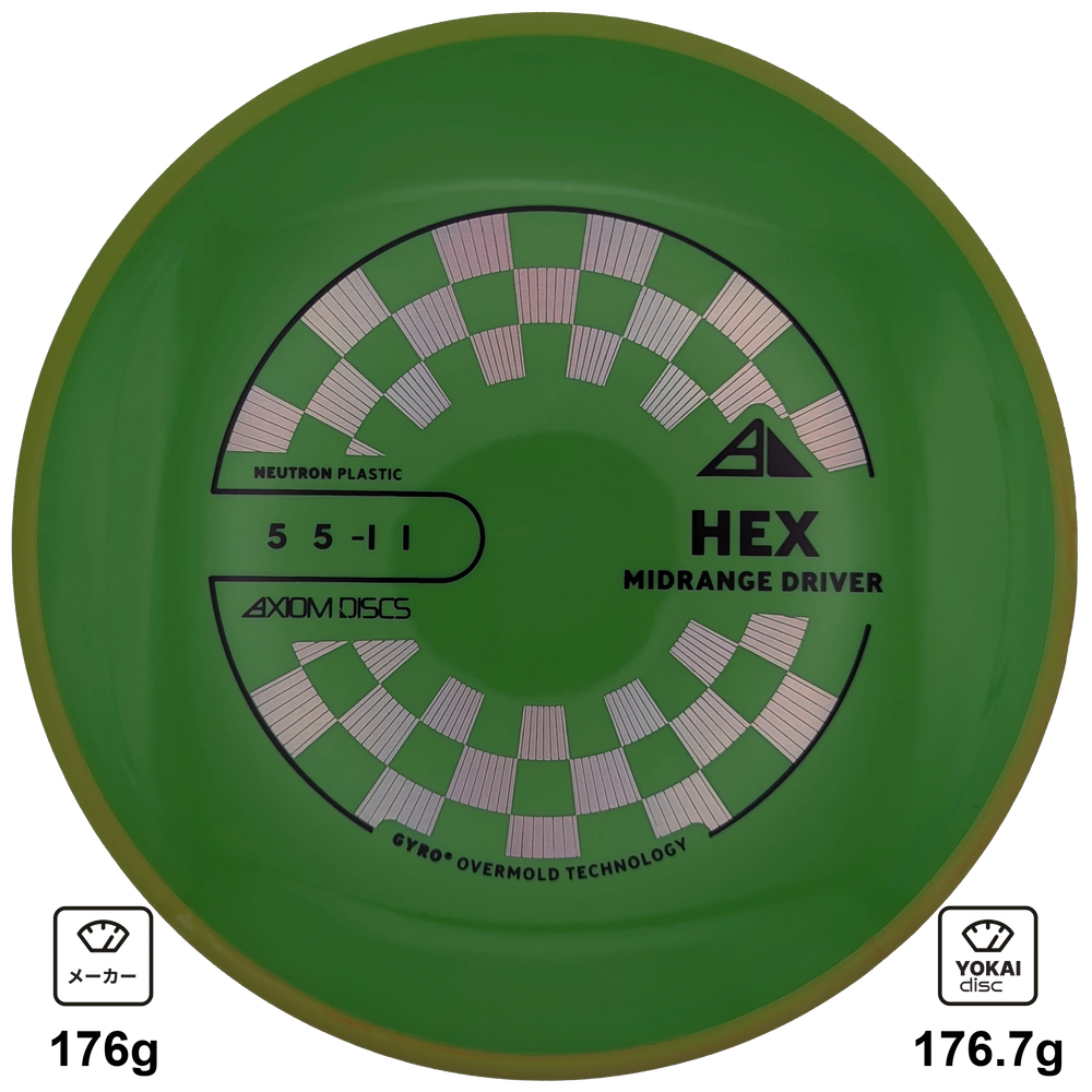 Axiom Hex, Neutron, Light Green with Yellow/Red Rim, 176.7